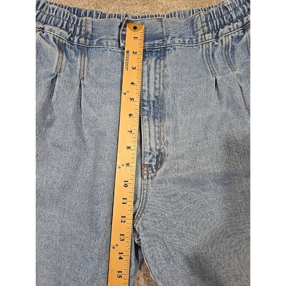 St. John's Bay Vtg Denim Shorts Cotton High Rise Elastic Waist Long Pleated Sz L - Picture 2 of 13